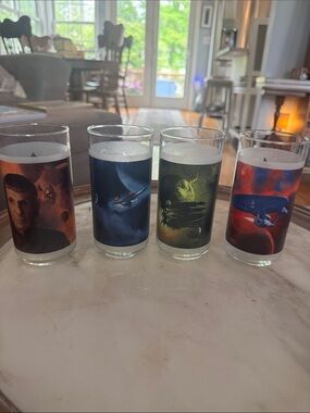Set of 4 Space-Themed Colored Glass Art Tumblers